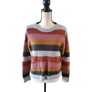 Madewell Cotton Blend Multi-Color Striped Pullover Pocket Sweater Sz S